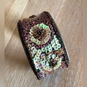 Elegant handmade Sequin and Bead Brass metal Bracelet